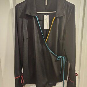 NWT BCBGeneration Collared V Neck Wrap Shirt